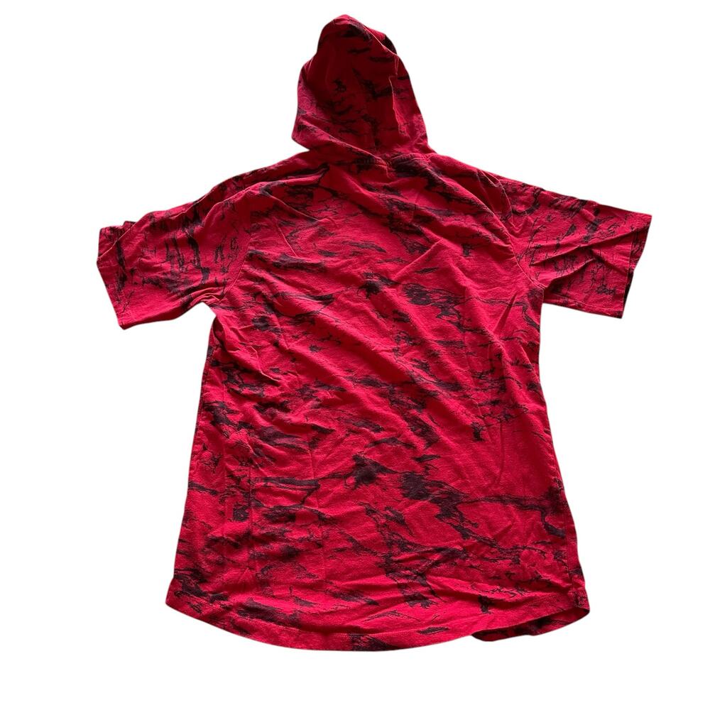 Mens Hooded T-Shirt Size Medium Drip Hoodie Tee Red Black Short Sleeve Casual - Picture 4 of 8